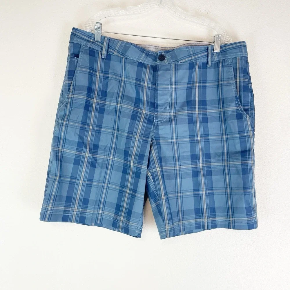 Columbia Shorts Mens Size 40 Blue Plaid Flat Front‎ Bermuda Chino Golf Preppy